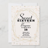 ピンクタイペドット&金ゴールドジオメトリックモダンスウィート16 招待状 (正面)