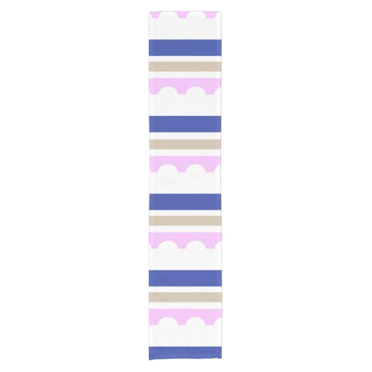 ピンクタイペホワイトブルーストライププリントホタテ貝模様 ショートテーブルランナー (正面)