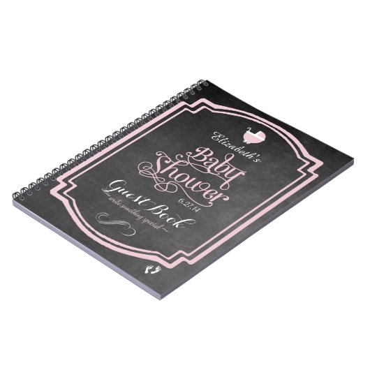 ピンクタイポグラフィガールズベビーシャワーゲストブック ノートブック (左側)