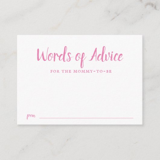 ピンクタイポグラフィガールベビーシャワーアドバイス エンクロージャーカード (正面)