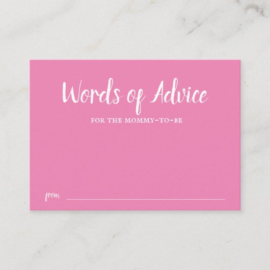 ピンクタイポグラフィガールベビーシャワーアドバイス エンクロージャーカード (正面)