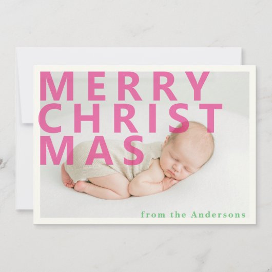 ピンクタイポグラフィクリスマスフォトホリデーカード シーズンカード (正面)