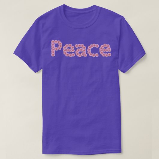 ピンクタイポグラフィ花の平和デイジー Tシャツ (デザイン正面)