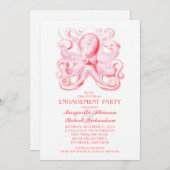 ピンクタコの航海のビーチ婚約パーティ 招待状 (正面/裏面)