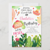 ピンクタコトゥーズデイガールズ誕生日フィエスタ招待状 招待状 (正面)