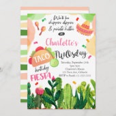 ピンクタコトゥーズデイガールズ誕生日フィエスタ招待状 招待状 (正面/裏面)