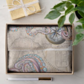 ピンクタコフルヴィンテージマップコンパスビーチ 薄葉紙 (ギフト)