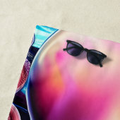 ピンクタコブルー海波の背景 ビーチタオル (インサイチュ)