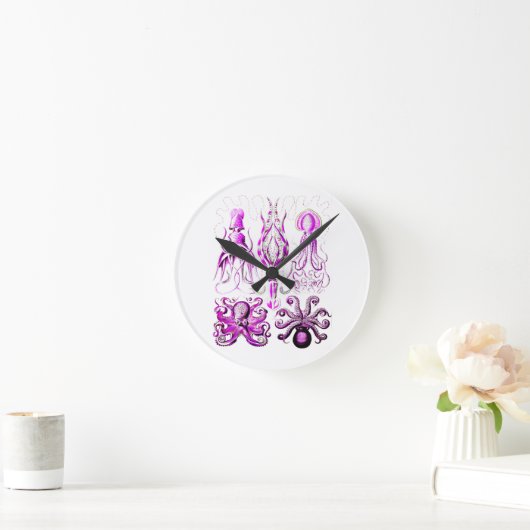 ピンクタコ海洋生物海航海のビーチアート ラウンド壁時計 (ホーム)