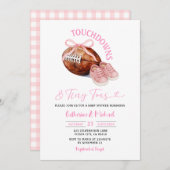 ピンクタッチダウンと小さな足指サッカー赤ちゃんシャワー 招待状 (正面/裏面)