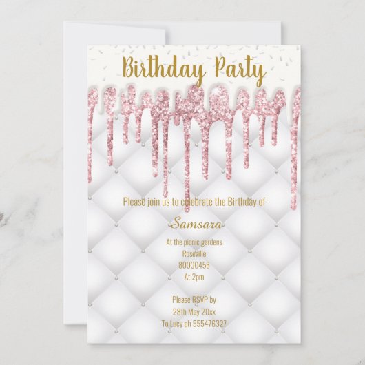 ピンクタフテッドケーキすべての行事誕生日 招待状 (正面)