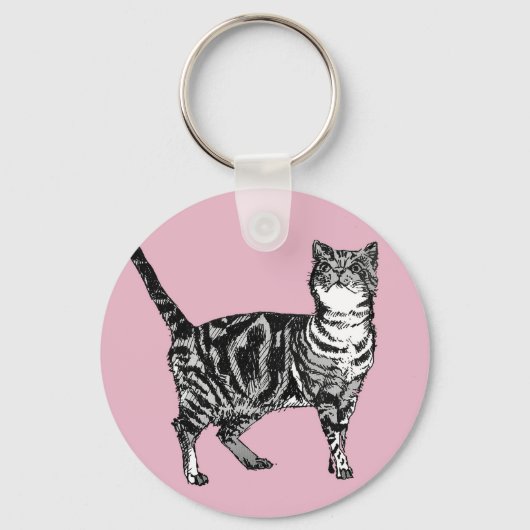 ピンクタブビーキャットキャッツ子猫ガールズアートキーリング キーホルダー (正面)