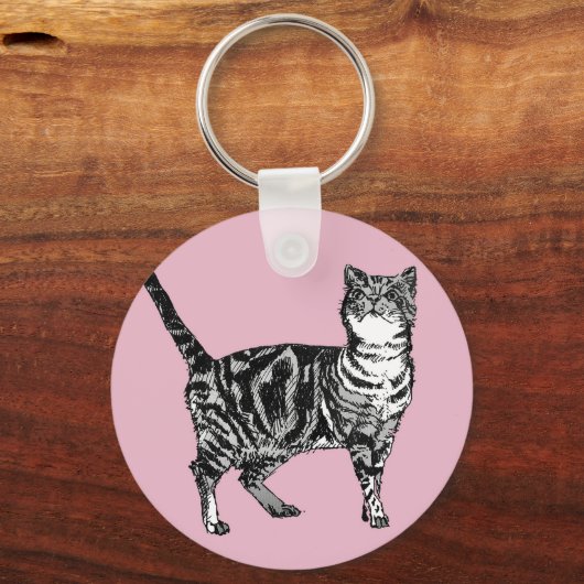 ピンクタブビーキャットキャッツ子猫ガールズアートキーリング キーホルダー (正面)