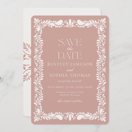 ピンクタラベラスペインのタイルフェスタ日付を保存 招待状 (正面/裏面)