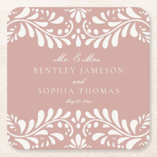 ピンクタラベラタイルスペインのスタイルフィ結婚エスタズ スクエアペーパーコースター