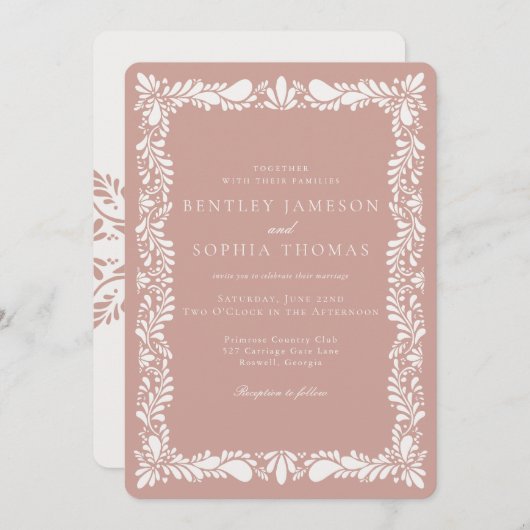 ピンクタラベラタイルスペインのフェスタ結婚ズ 招待状 (正面/裏面)