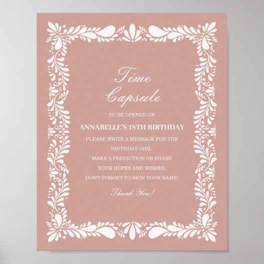 ピンクタラベラタイルタイムカプセルベビー誕生日ゲーム ポスター (正面)