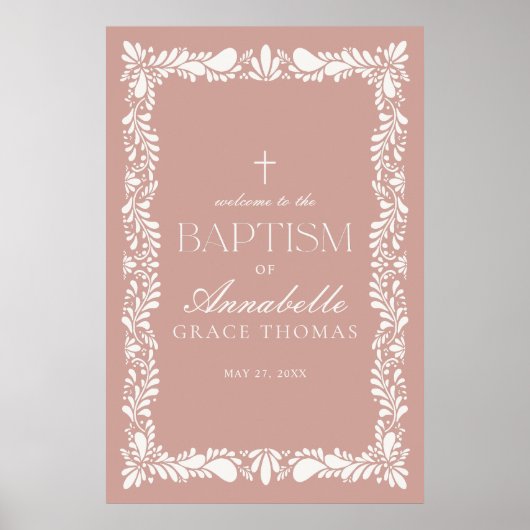 ピンクタラベラタイルフィエスタスペインのバプテスムウェルカム ポスター (正面)