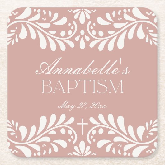 ピンクタラベラタイルフィスペインのエスタバプテスマ スクエアペーパーコースター (正面)