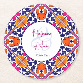 ピンクタラベラヴィンテージメキシコ結婚式の引き出物 ラウンドペーパーコースター
