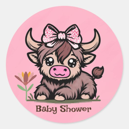 ピンクタンハイランドカウガールベビーシャワー ラウンドシール (正面)