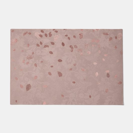ピンクタンブラウン光沢のある金ゴールドエレガントランダム葉 ドアマット (正面)