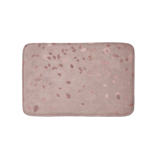 ピンクタンブラウン光沢のある金ゴールドエレガントランダム葉 バスマット (正面)