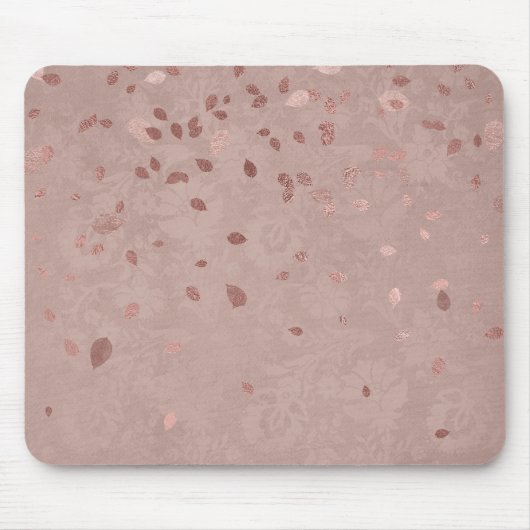 ピンクタンブラウン光沢のある金ゴールドエレガントランダム葉 マウスパッド (正面)