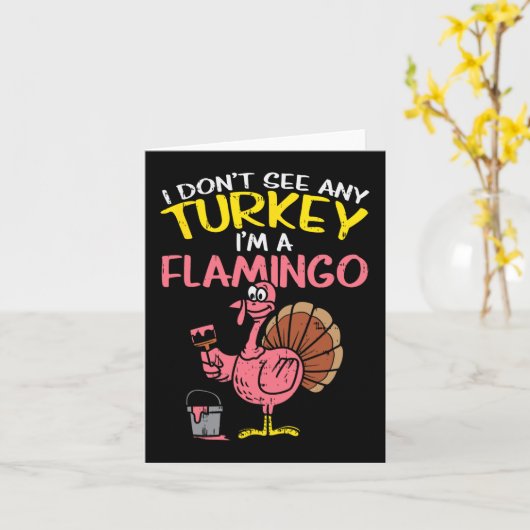 ピンクターキーフラミンゴおもしろい感謝祭動物愛好家 カード (黄色い花)