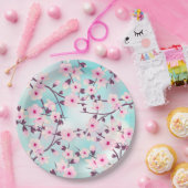 ピンクターコイズさくらんぼの花 ペーパープレート (パーティー)