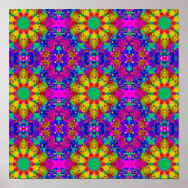ピンクターコイズと黄色レトロパターン ポスター