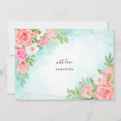 ピンクターコイズグラデーションフローラブーケ花嫁 招待状 (裏面)