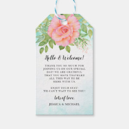 ピンクターコイズグラデーションフローラ結婚バラへようこそ ギフトタグ