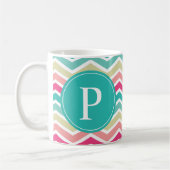 ピンクターコイズシェブロンモノグラム コーヒーマグカップ (左)