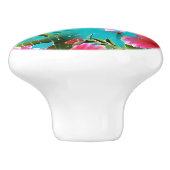 ピンクターコイズハワイアンハイビスカスフラワーパターン セラミックノブ (側面)