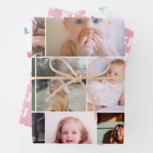 ピンクターコイズフォトコラージュモノグラム卒業生 ラッピングペーパーシート (インサイチュ)