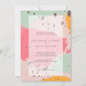 ピンクターコイズブラシストローク結婚式招待状 招待状 (正面)