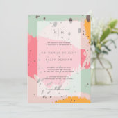 ピンクターコイズブラシストローク結婚式招待状 招待状 (スタンド正面)