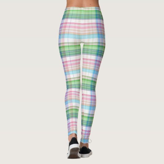 ピンクターコイズブルーライムグリーンプレイドタータンチェックチェック レギンス (裏面)