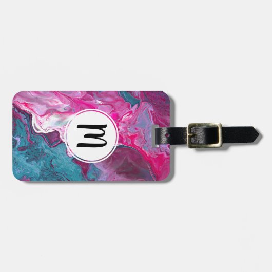 ピンクターコイズマーブルポア絵画ーズアートモノグラム ラゲッジタグ (正面横)