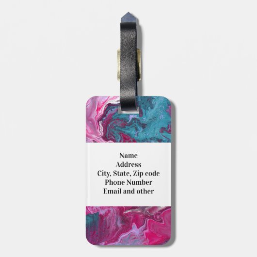 ピンクターコイズマーブルポア絵画ーズアートモノグラム ラゲッジタグ (裏面縦)