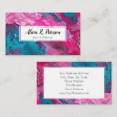 ピンクターコイズマーブルメイクアップアーティスト美容師 名刺 (正面/裏面)