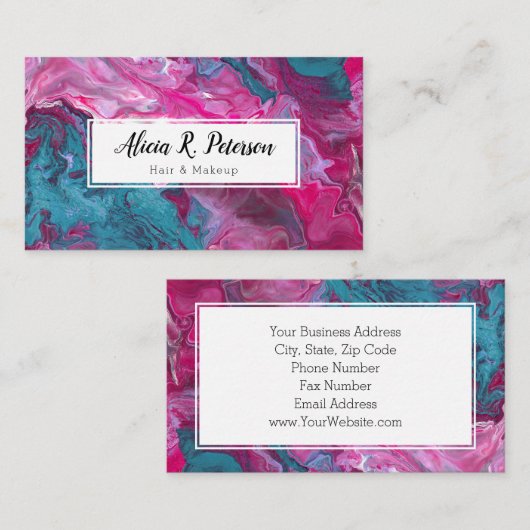 ピンクターコイズマーブルメイクアップアーティスト美容師 名刺 (正面/裏面)