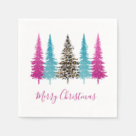 ピンクターコイズモダンアニマルプリントクリスマス スタンダードカクテルナプキン