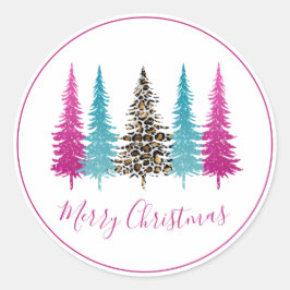 ピンクターコイズラグジュアリークリスマス ラウンドシール