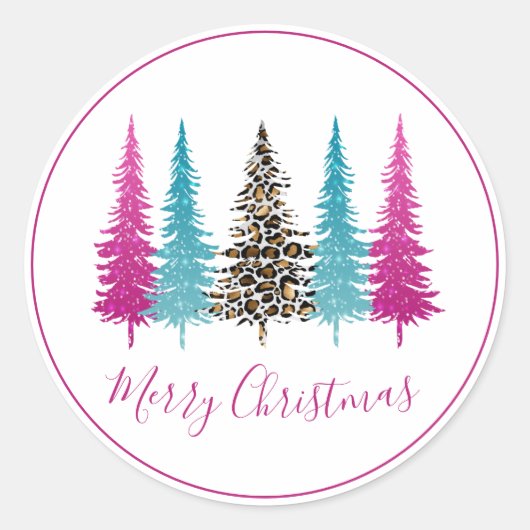 ピンクターコイズラグジュアリークリスマス ラウンドシール (正面)