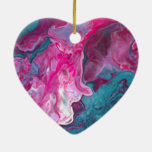 ピンクターコイズ大理石絵を描注の絵を描アート セラミックオーナメント (裏面)