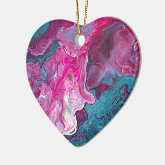 ピンクターコイズ大理石絵を描注の絵を描アート セラミックオーナメント (左)