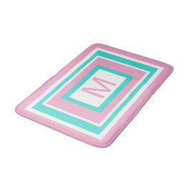 ピンクターコイズ幾何学モノグラム バスマット