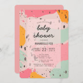ピンクターコイズ抽象芸術ベビーシャワー招待状 招待状 (正面/裏面)
